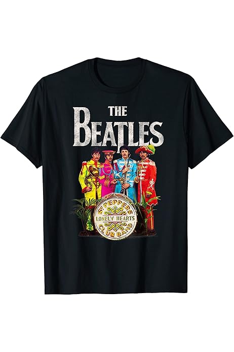 Amazon.com: Classic Black Beatles Logo T-Shirt: 100% Cotton, Crew